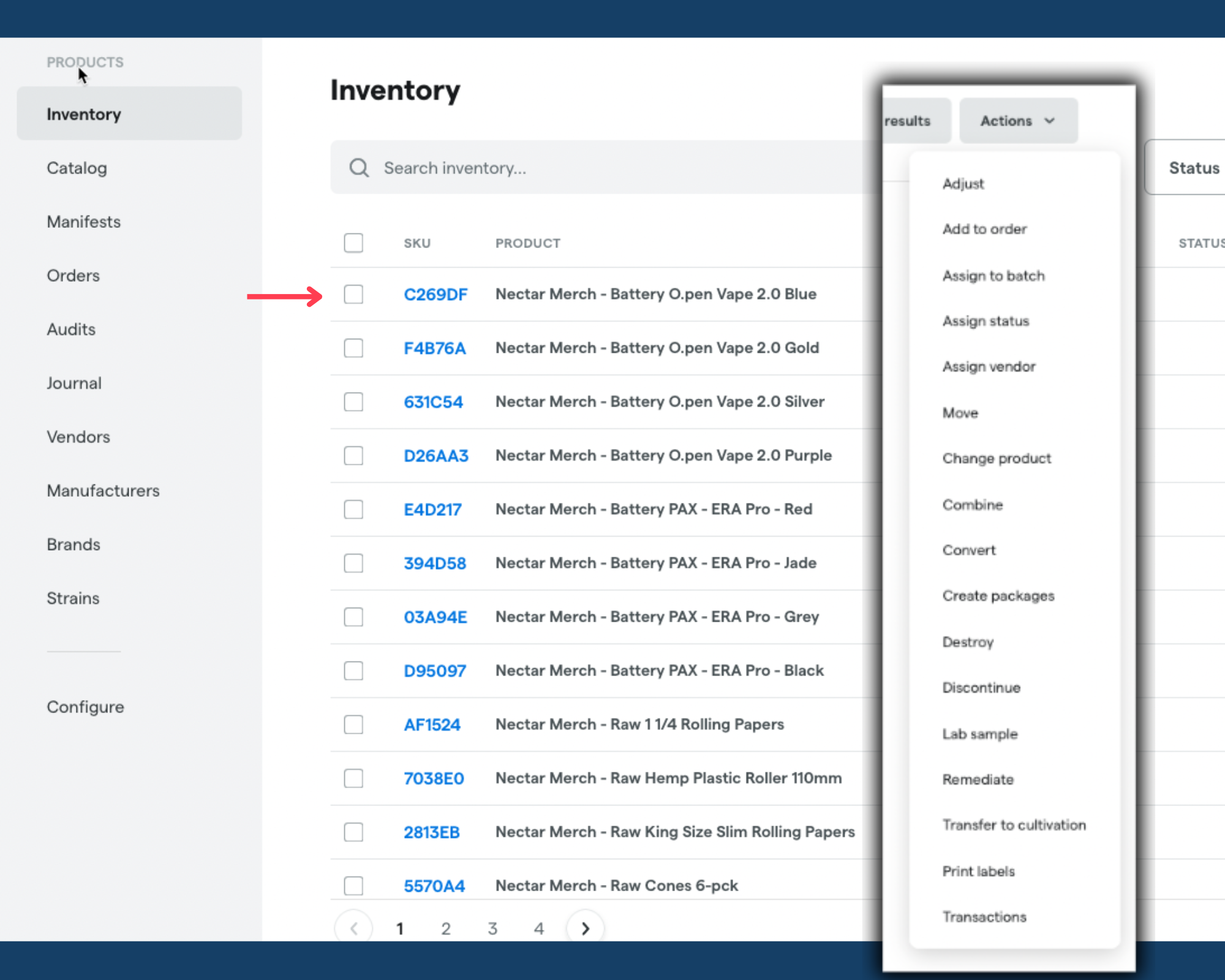 Assign Status Inventory Management Action Dutchie POS Dutchie Help