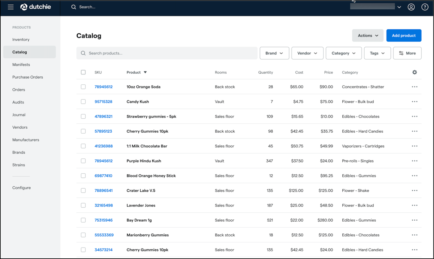 View and filter Catalog list – Dutchie