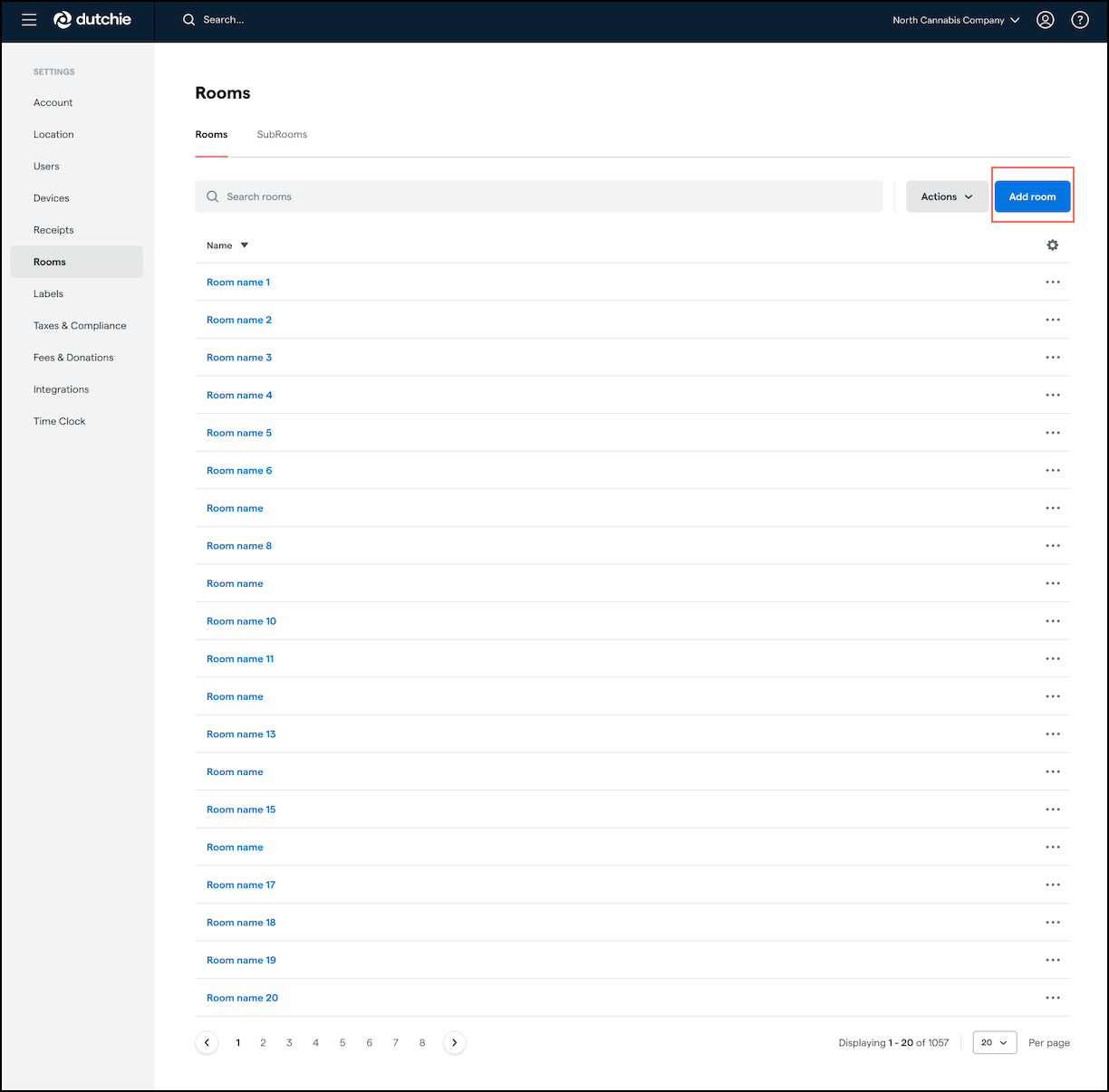 Add a room button highlighted on Rooms section of Settings module.