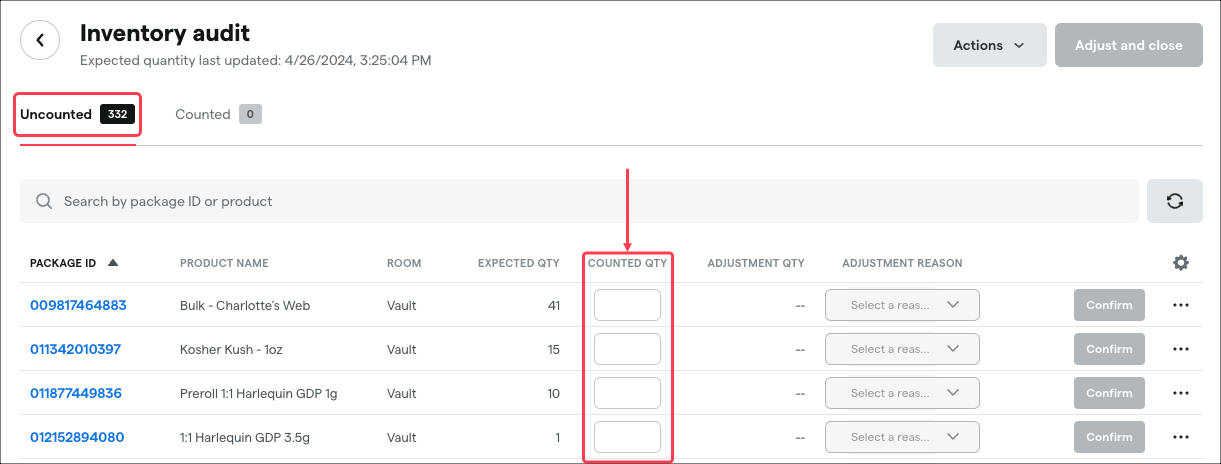bo_products_audits_uncounted tab and counted quantity column highlight.png