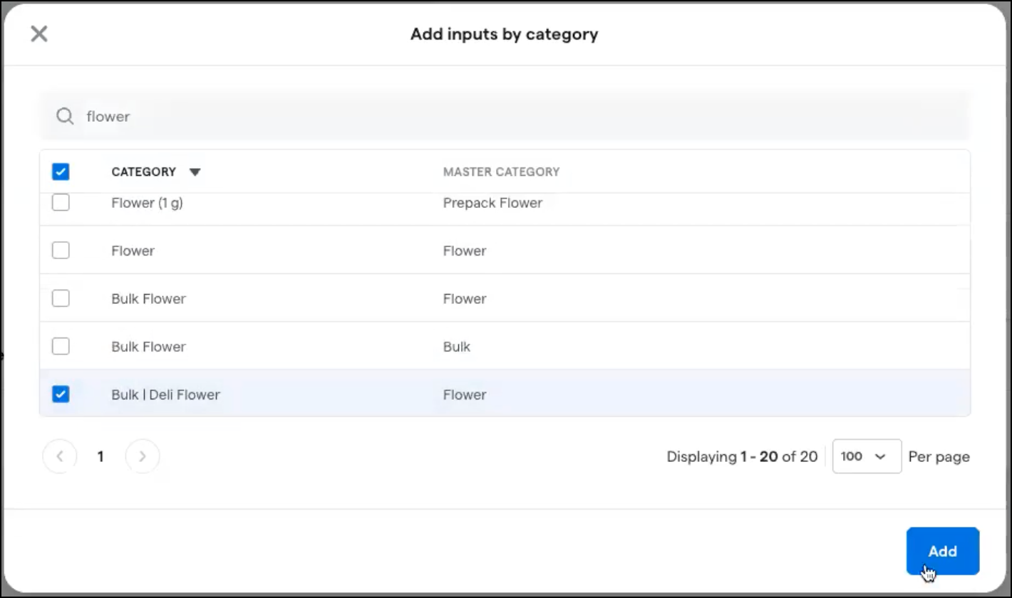 Add inputs by category interface for flowers.