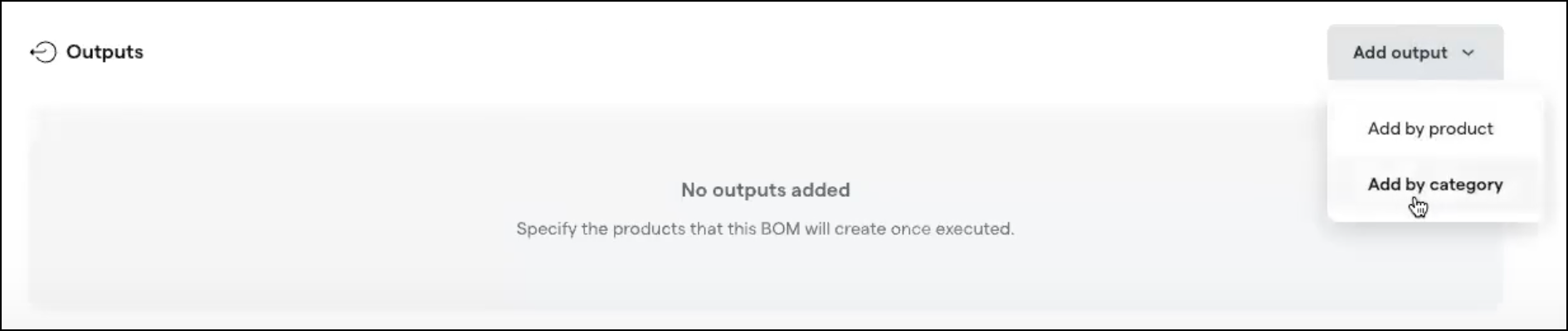 Outputs section with no items added.