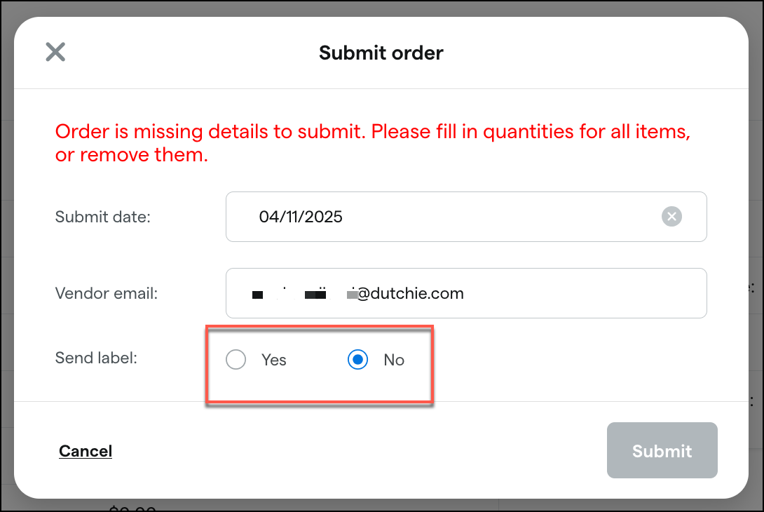image of missing order details modal