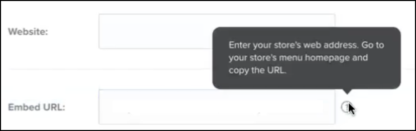 Text fields for website and embed URL input.