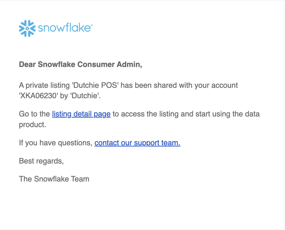 Email notification about a shared listing.