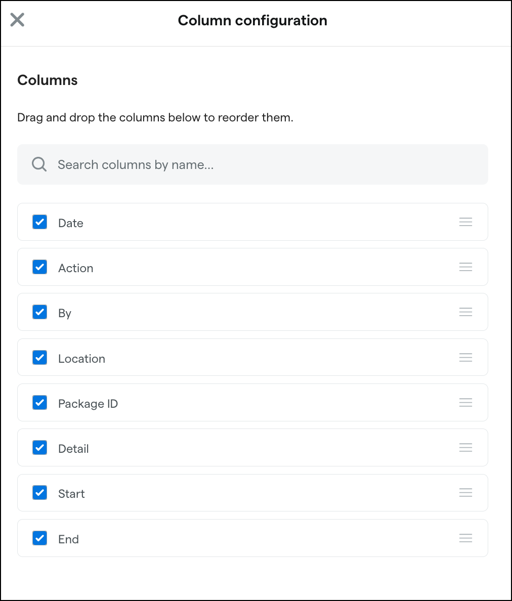 Column configuration settings interface.