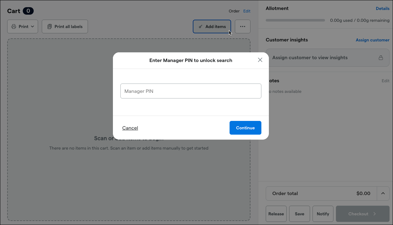 reg_cart_enter manager pin to unlock search.png