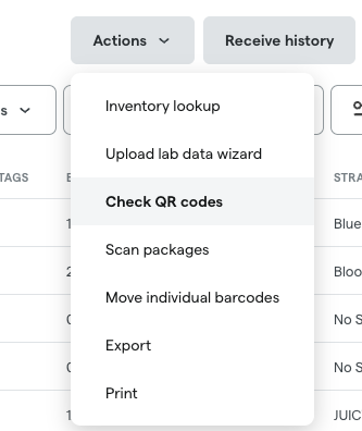 Menu options for inventory management system.