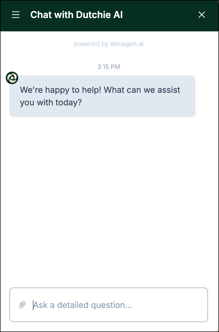 Chat interface with a support message displayed.