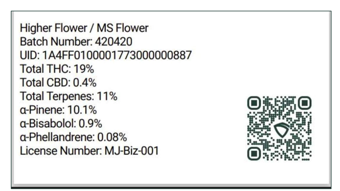 Cannabis product label with THC and CBD details.