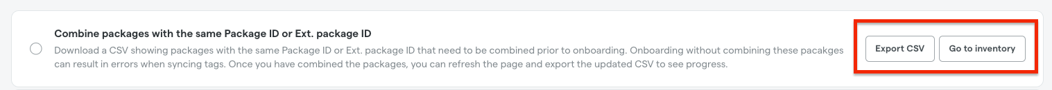 Export CSV and Go to inventory buttons displayed.