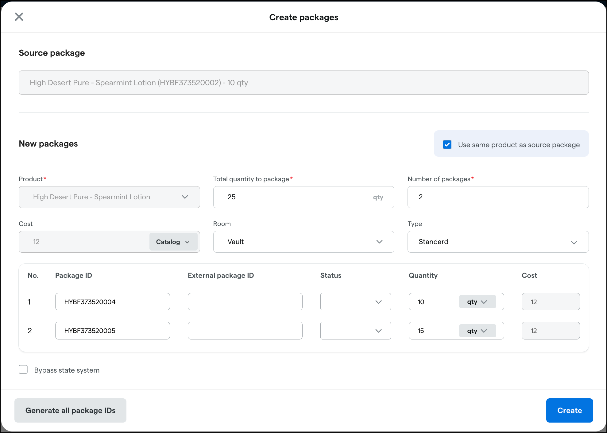 Create packages: inventory management action - Dutchie POS – Dutchie ...