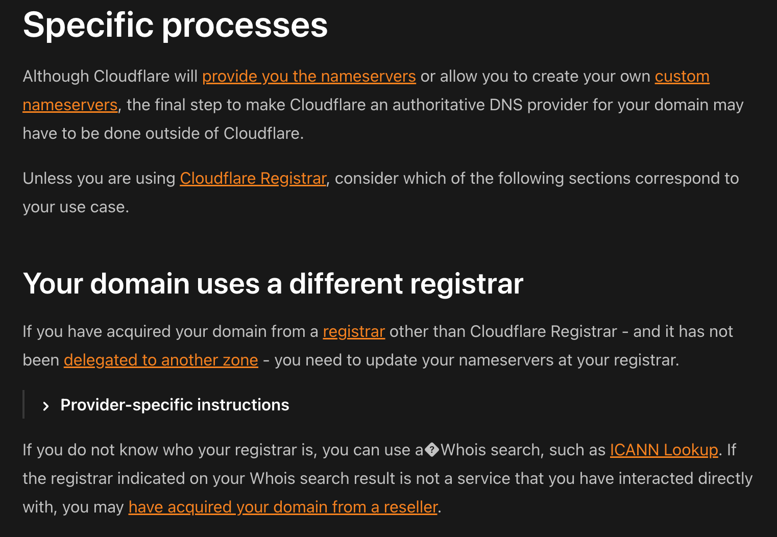 Text about Cloudflare and domain registration processes.