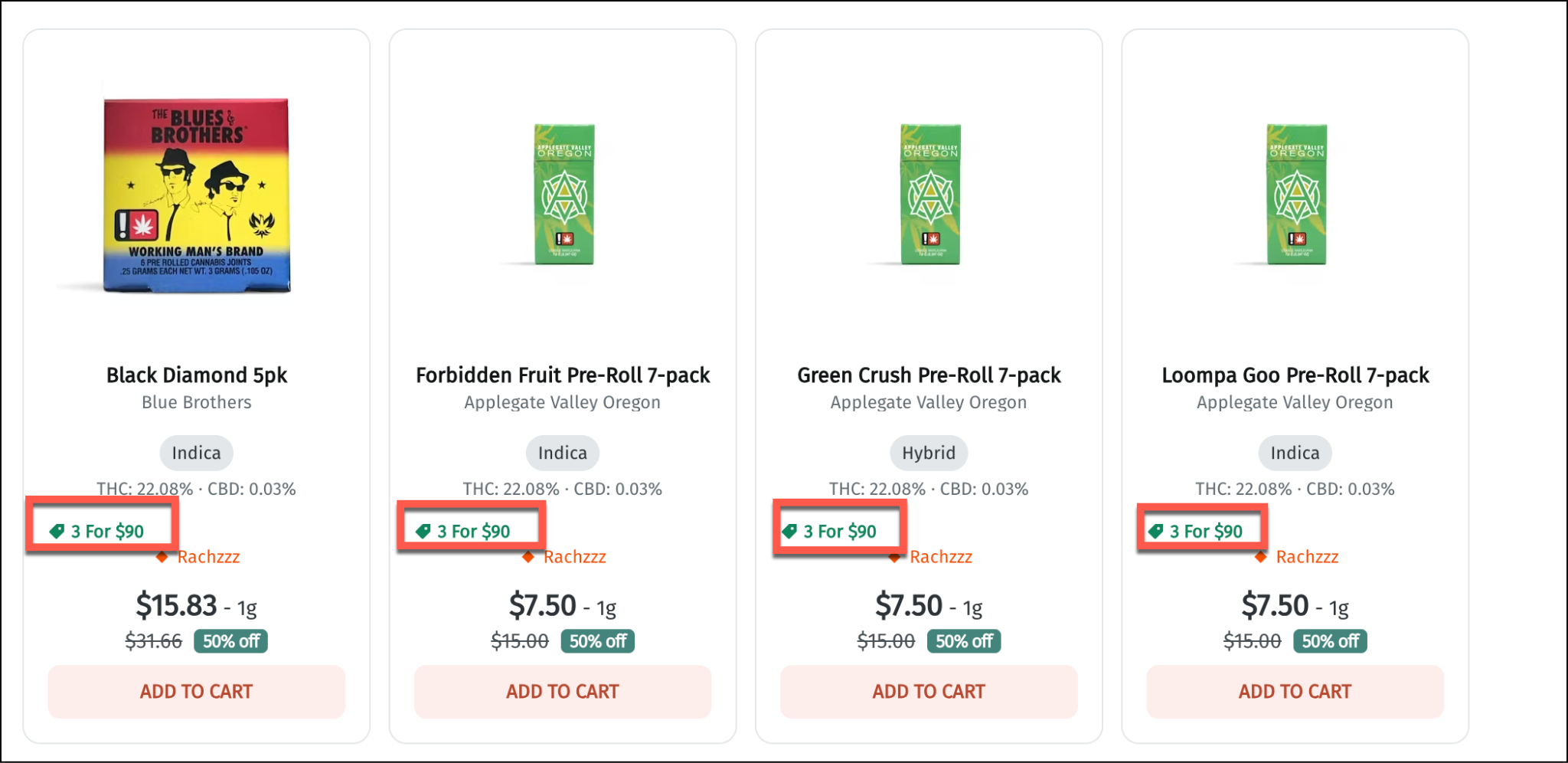 Product listing page and product cards