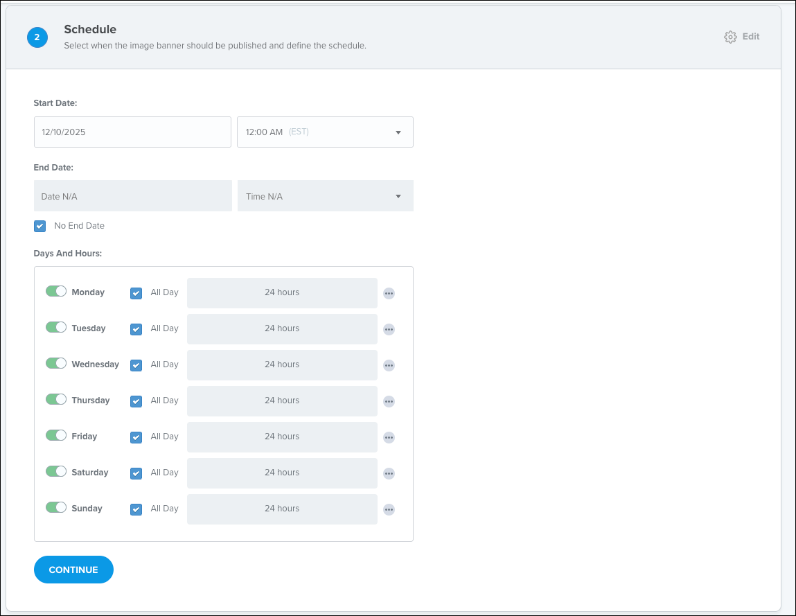 Scheduling interface for an image banner.