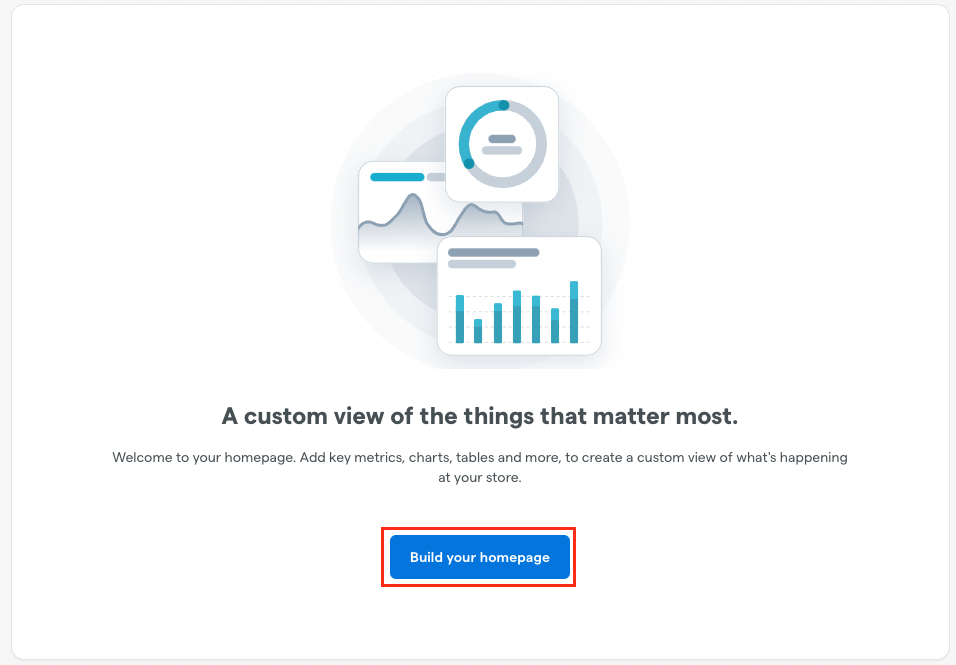 Custom homepage setup with metrics and charts.