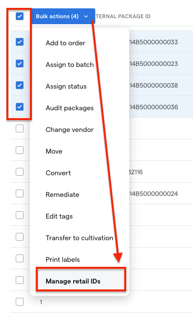 Menu for bulk actions in a software interface.
