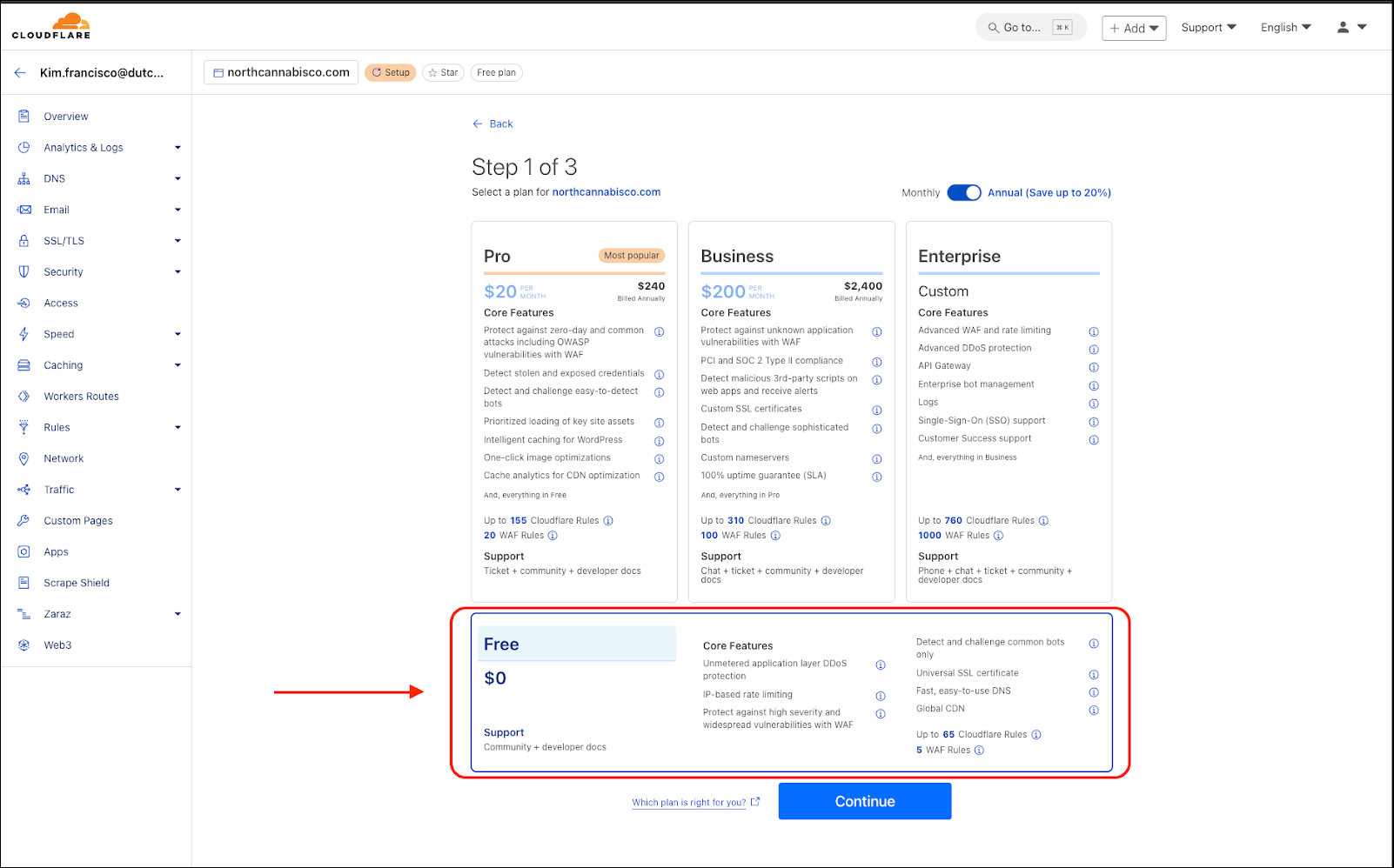cloudflare_choose free version.png