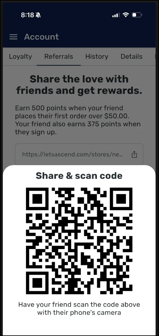 QR code for referral rewards program