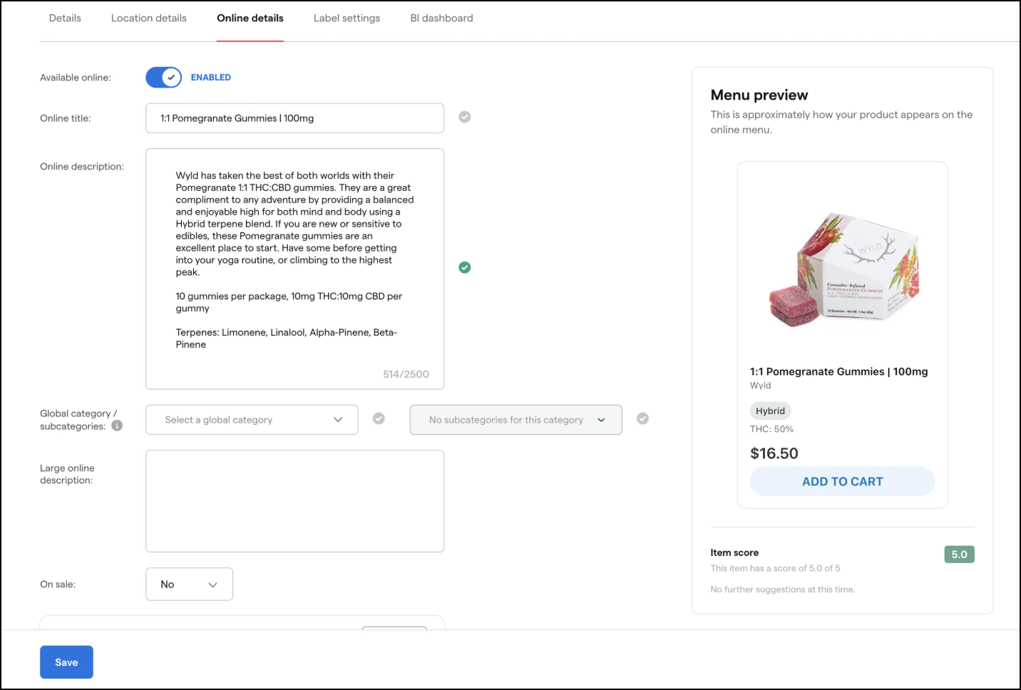 Product listing page for pomegranate gummies