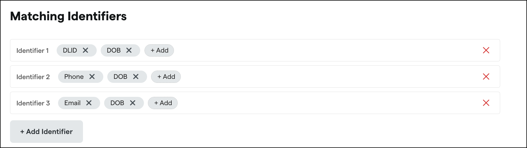 Matching identifiers configuration form