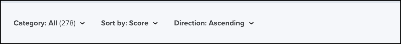 Category, sort, and direction filters