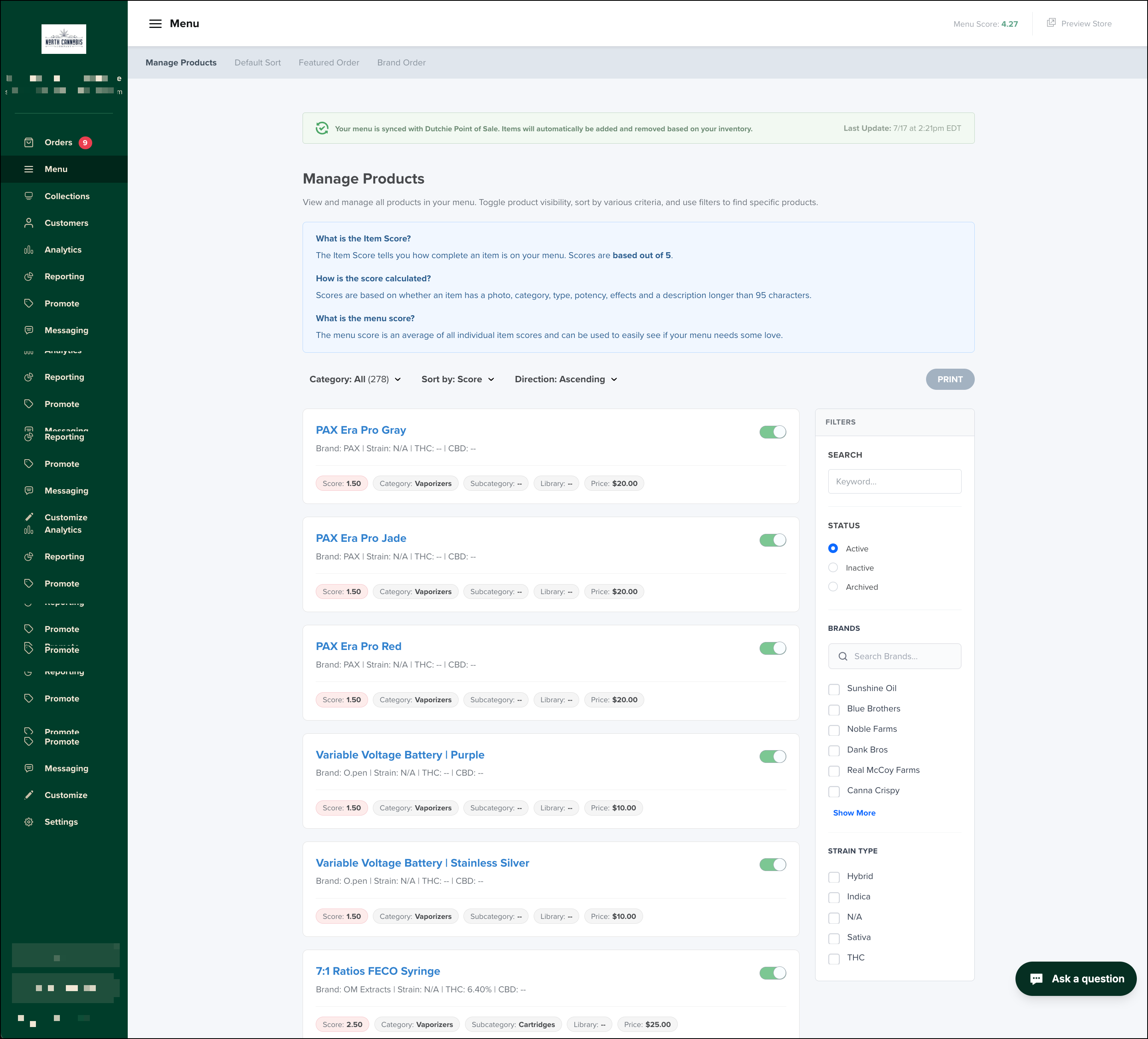 Cannabis store product management dashboard