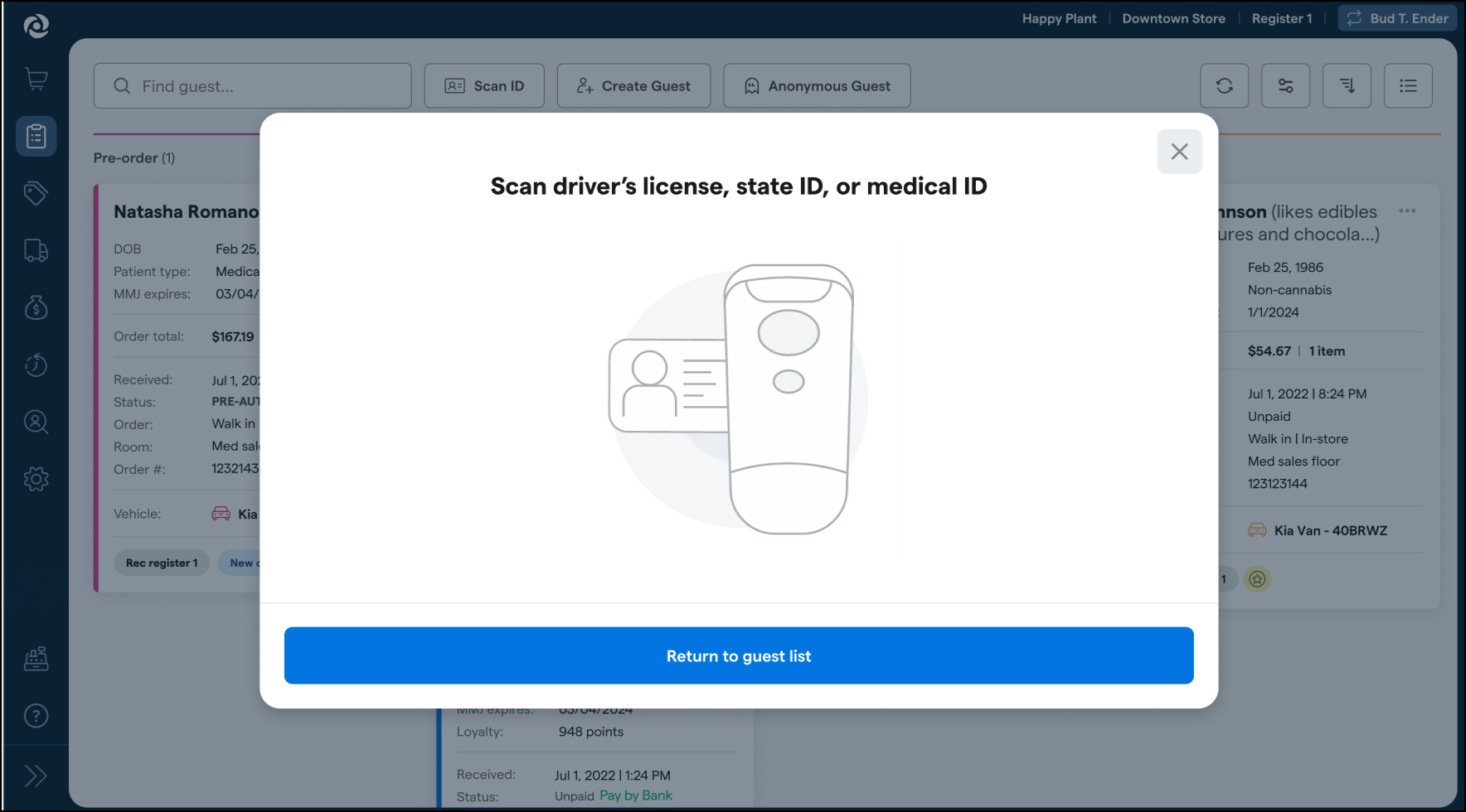 ID scanning prompt in guest checkout modal