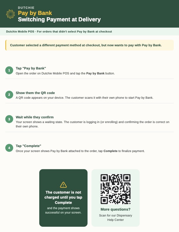 Delivery: Switching Payment to Pay by Bank via Mobile POS