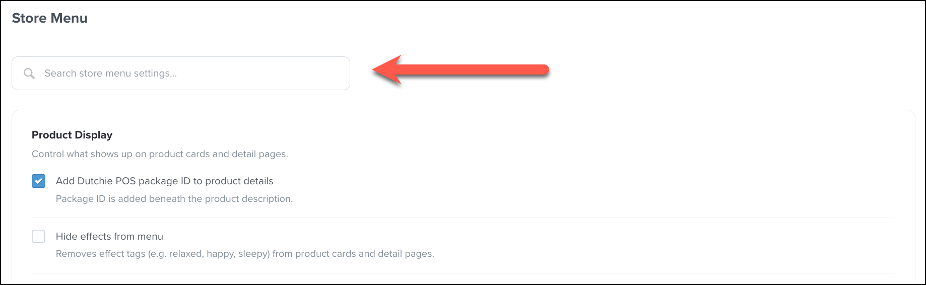 Arrow pointing to store menu search bar