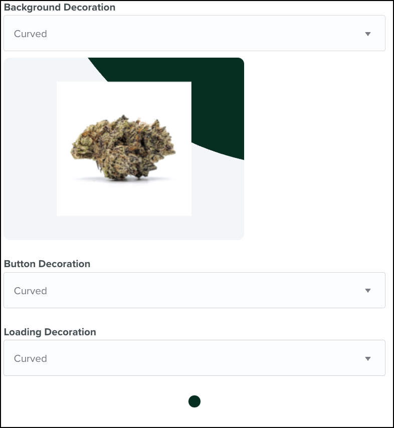 Decoration settings with cannabis bud preview