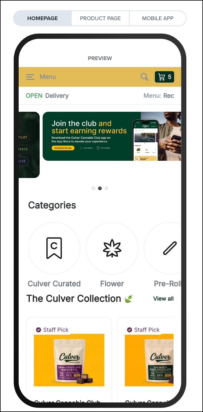 Mobile cannabis shop homepage preview