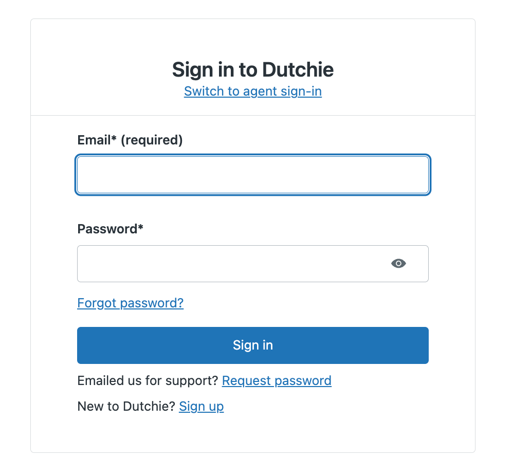 Dutchie sign-in form