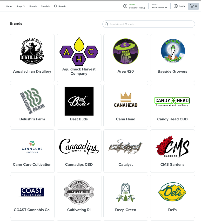 Cannabis retailer brand directory grid