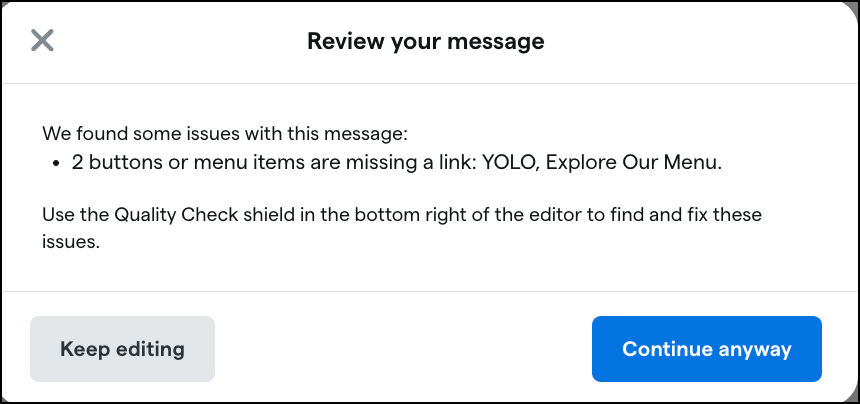 Warning dialog for missing links